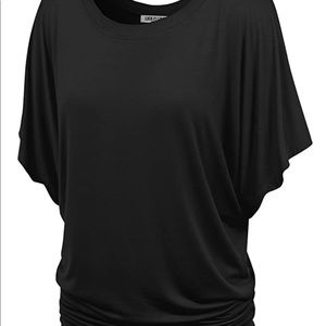 Lock and Love Women's Solid Short Sleeve Boat Crew Neck Dolman Top